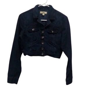 L.e.i. Dark Wash Blue Jean Juniors Cropped Jacket